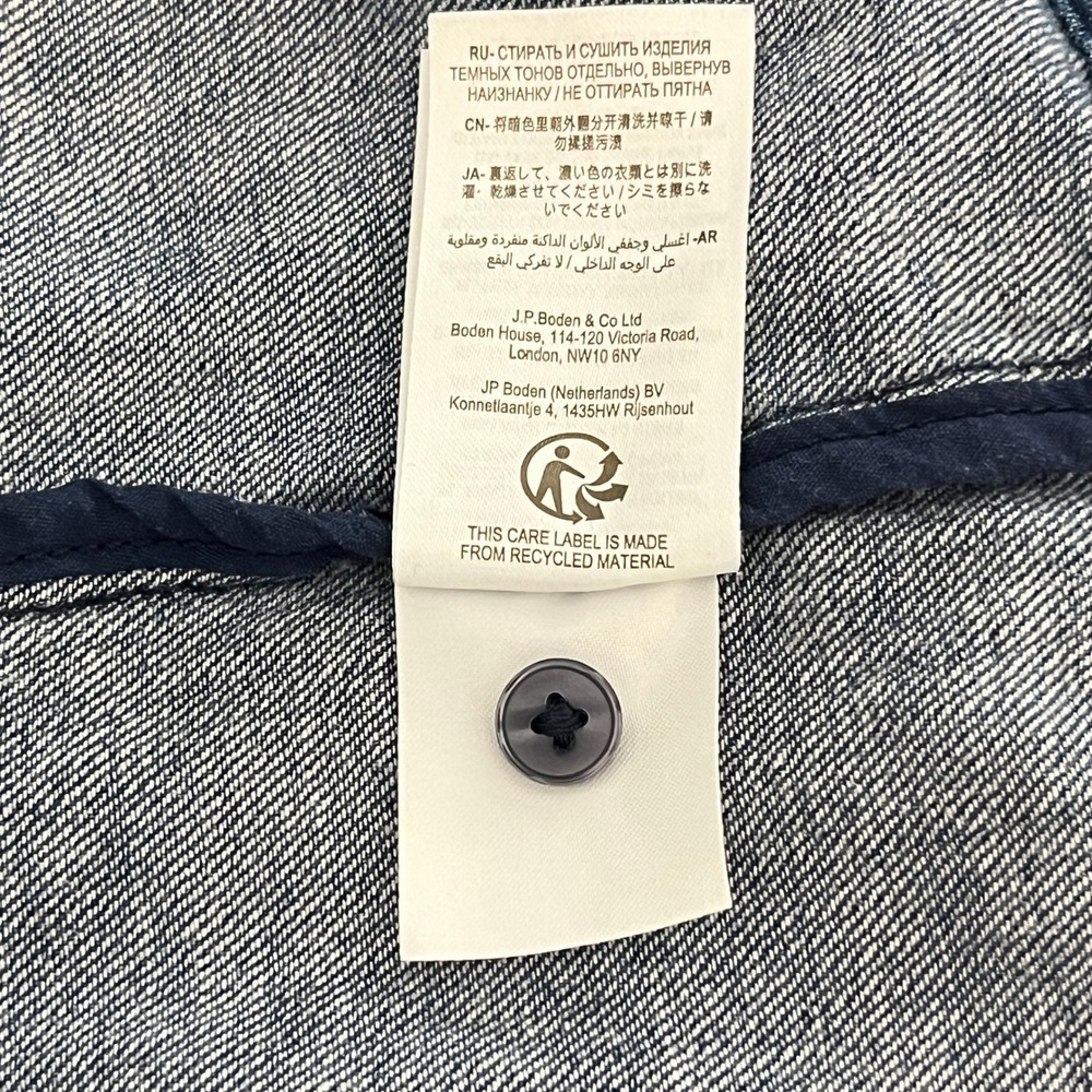 Boden Denim Tiered Midi Dress Womens US 12R Blue Cotton Button Front Pockets - Picture 13 of 13